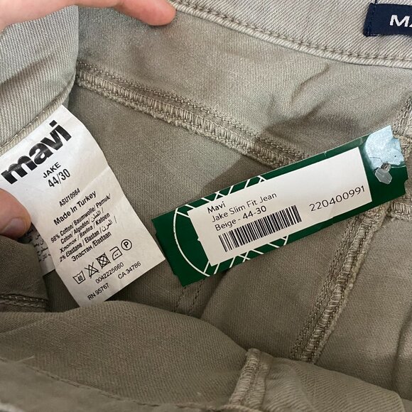 NWT Mavi Men's Jake Slim Leg Chinos Beige Khaki Pants 44x30 Stone Washed Comfort - Picture 4 of 9